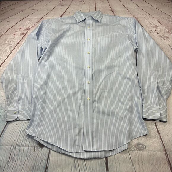 Brooks Brothers Dress Shirt Men Striped Blue Non Iron Supima Cotton 15.5 34 - Picture 2 of 9